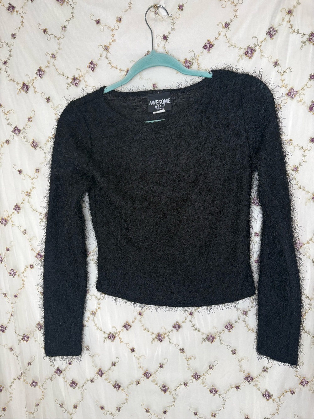 Awesome Wear Y2K Fuzzy Knit Cropped Sweater